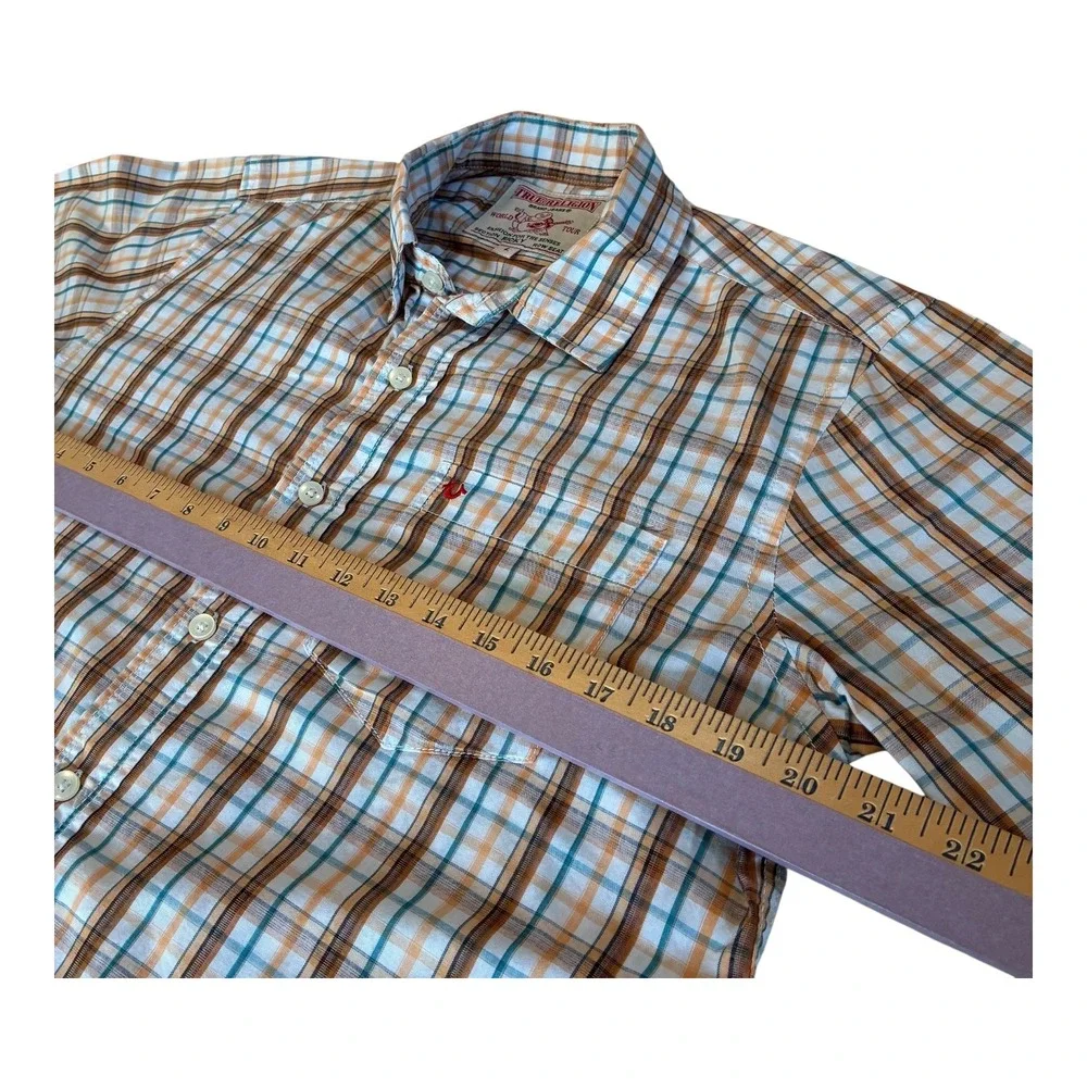 True Religion World Tour Plaid Shirt Men's L Section Ricky Row Seat Button‎ Up
